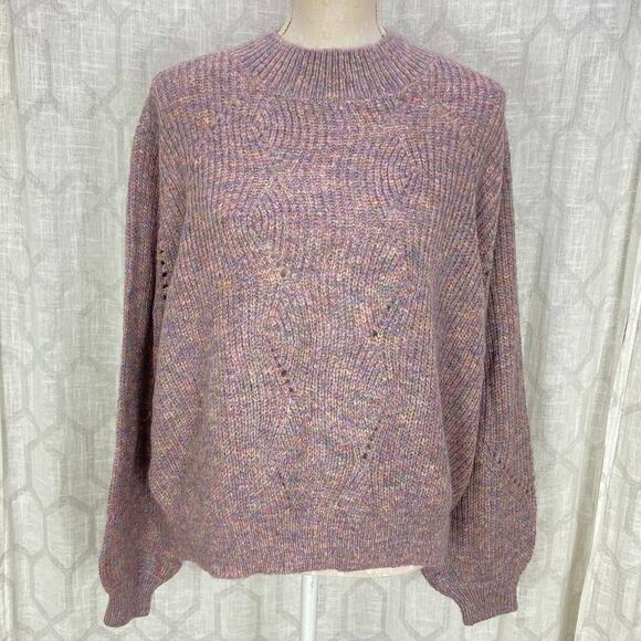 Tularosa Pauline Mock Neck Pullover Sweater Size L Heathered Purple Multi Cable - Picture 16 of 16